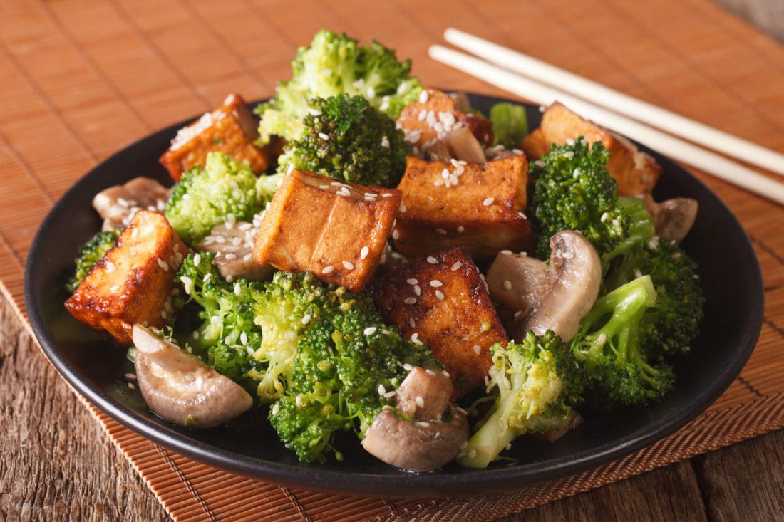  tofu with brocoli and mushrooms